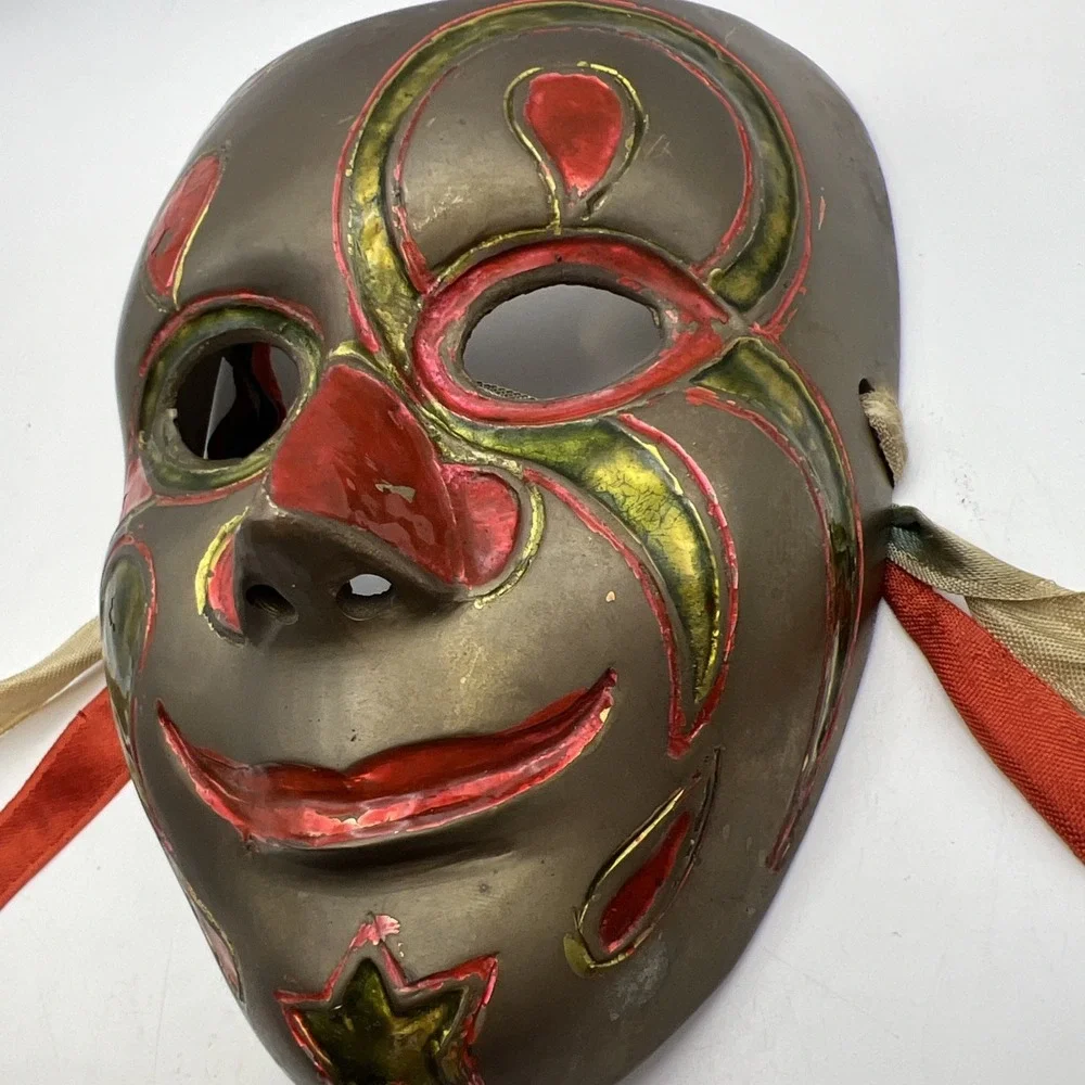 Vintage India Solid Brass Hand Painted Wall Decor Theater Masquerade Masks